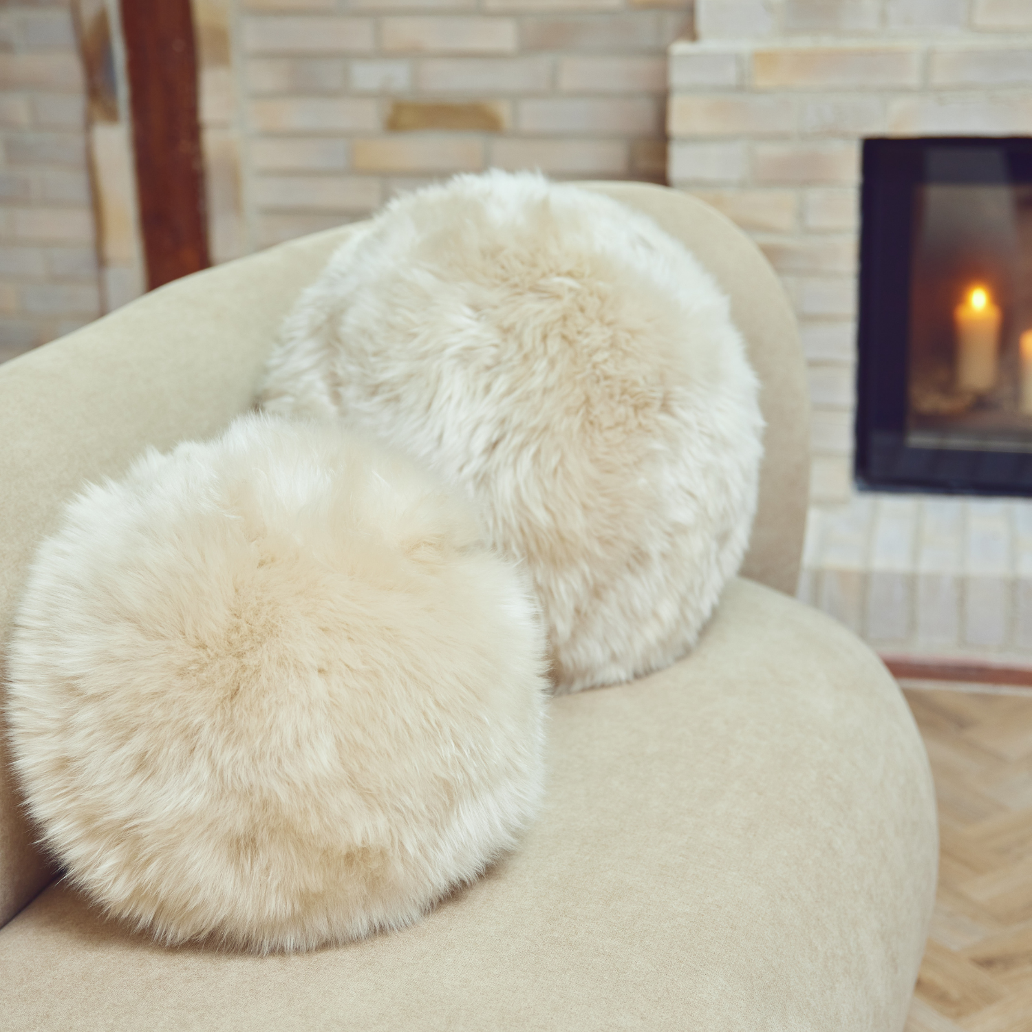 Oslo Orbits Sheepskin Long-Wool Toss Pillow -Linen