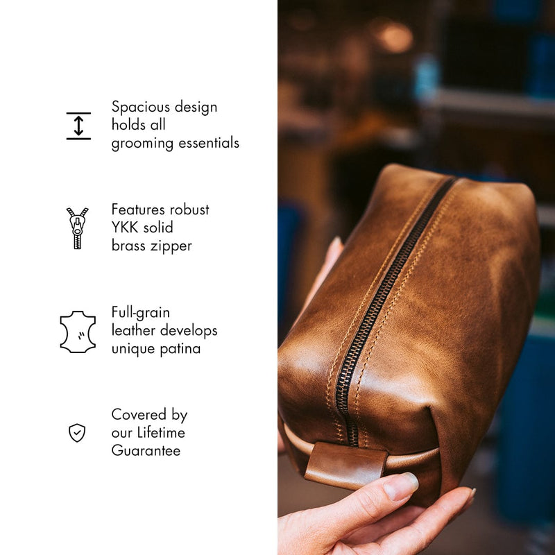 Leather Toiletry Bag - Natural Brown