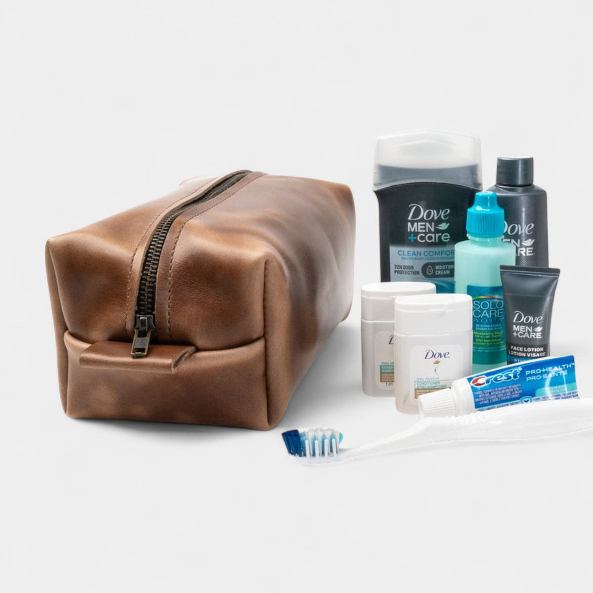 Leather Toiletry Bag - Natural Brown