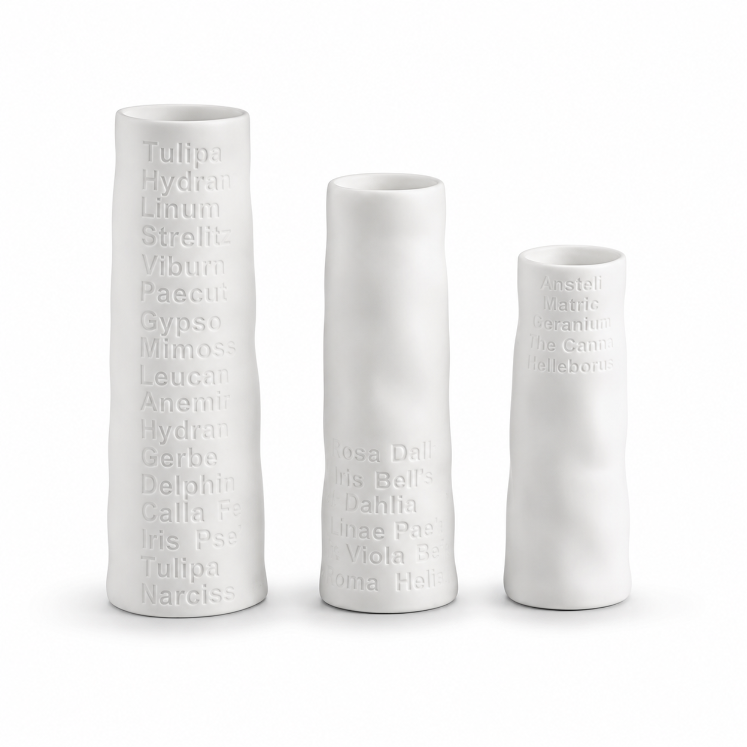 Frosted Porcelain Floral Whispers Mini Vase (Set of 3) - White