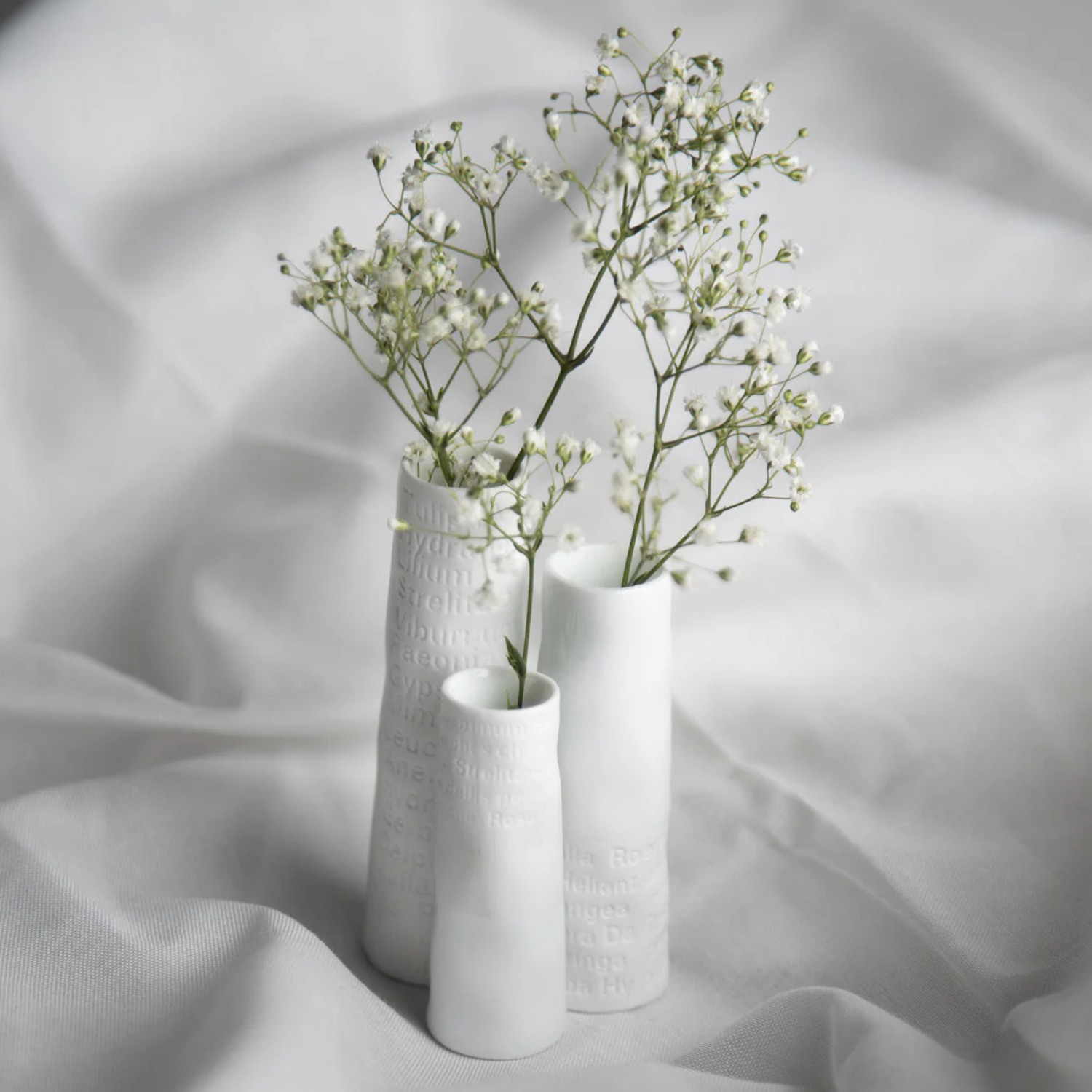 Frosted Porcelain Floral Whispers Mini Vase (Set of 3) - White