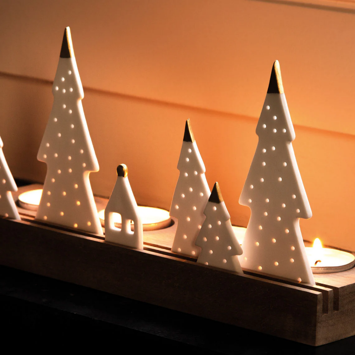 Frosted Porcelain Alpine Trees Tealight Tray