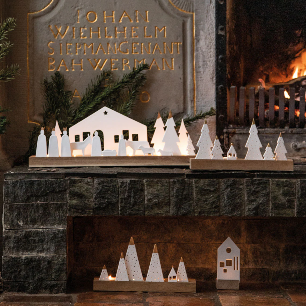 Frosted Porcelain Alpine Trees Tealight Tray