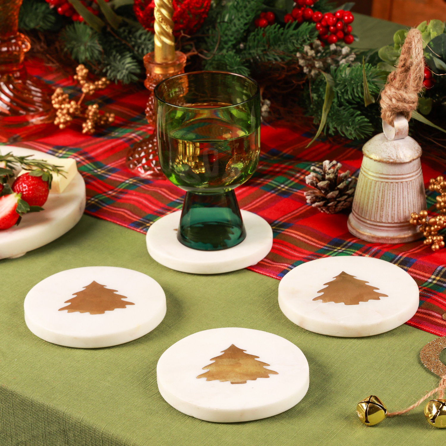 Golden Festive Tree Marble Coasters