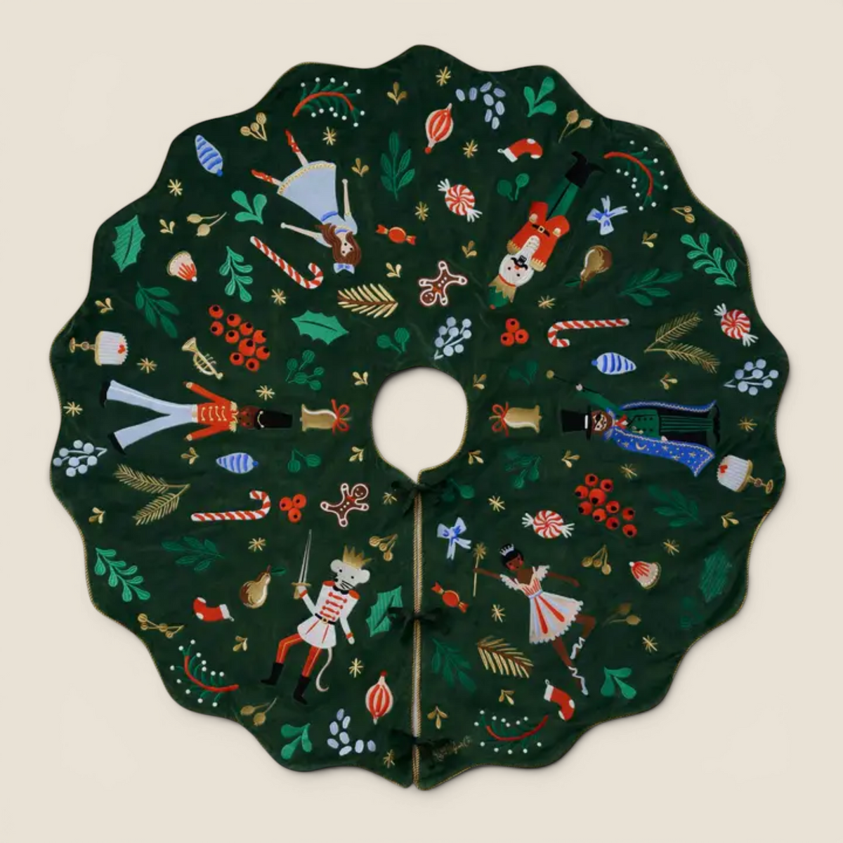 Nutcracker Wonderland Embroidered Green Velvet Tree Skirt
