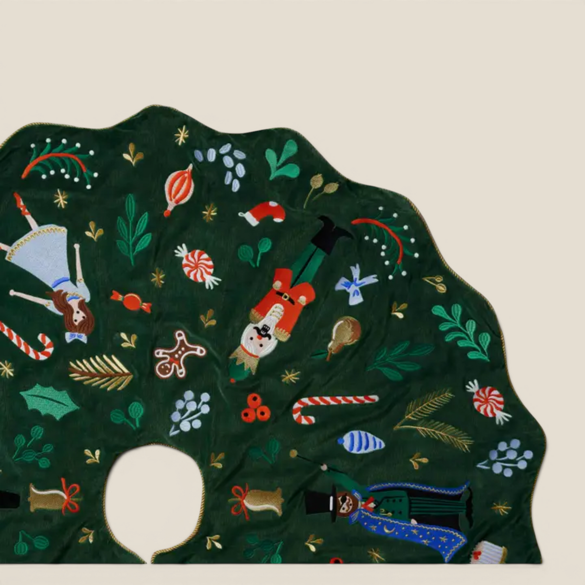 Nutcracker Wonderland Embroidered Green Velvet Tree Skirt