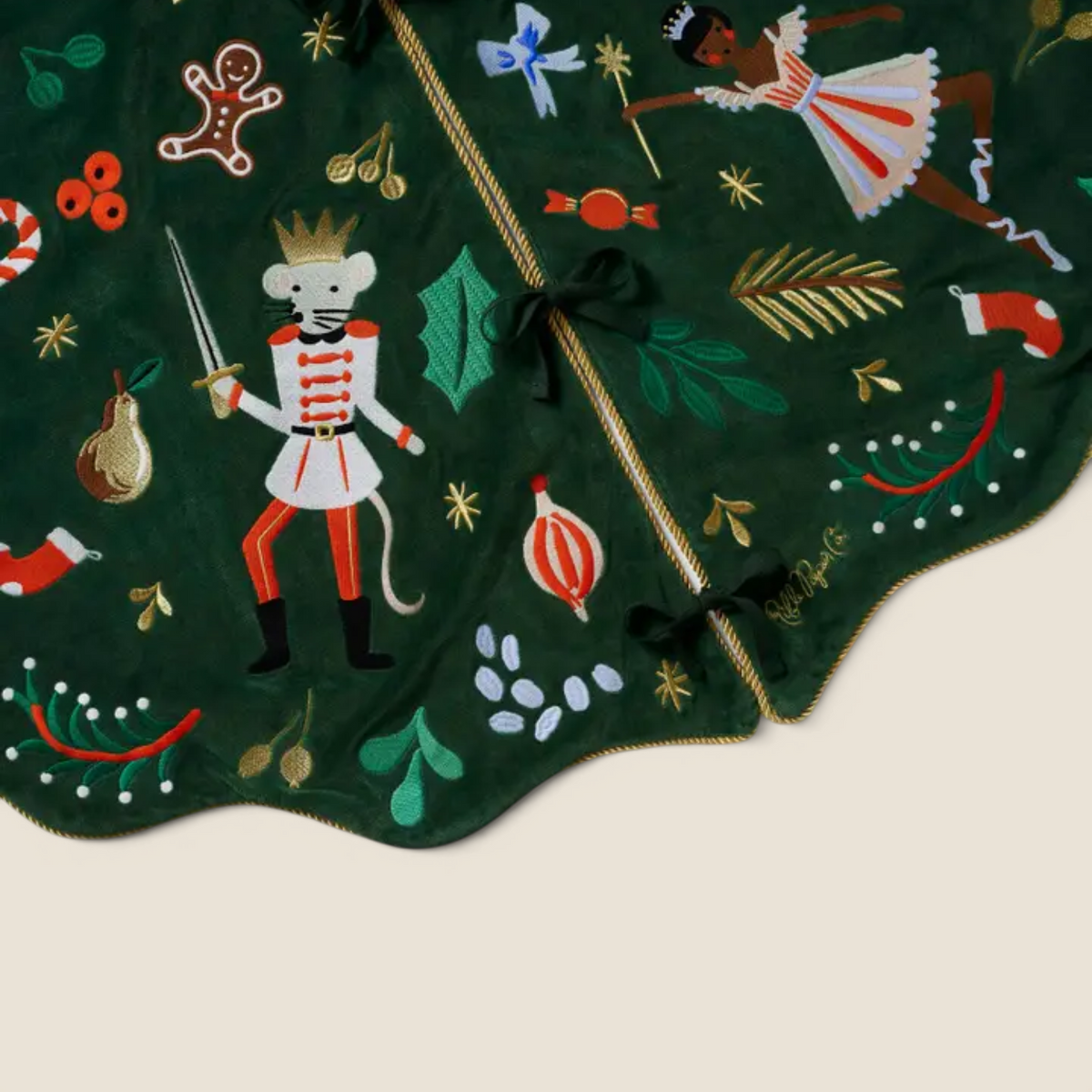 Nutcracker Wonderland Embroidered Green Velvet Tree Skirt