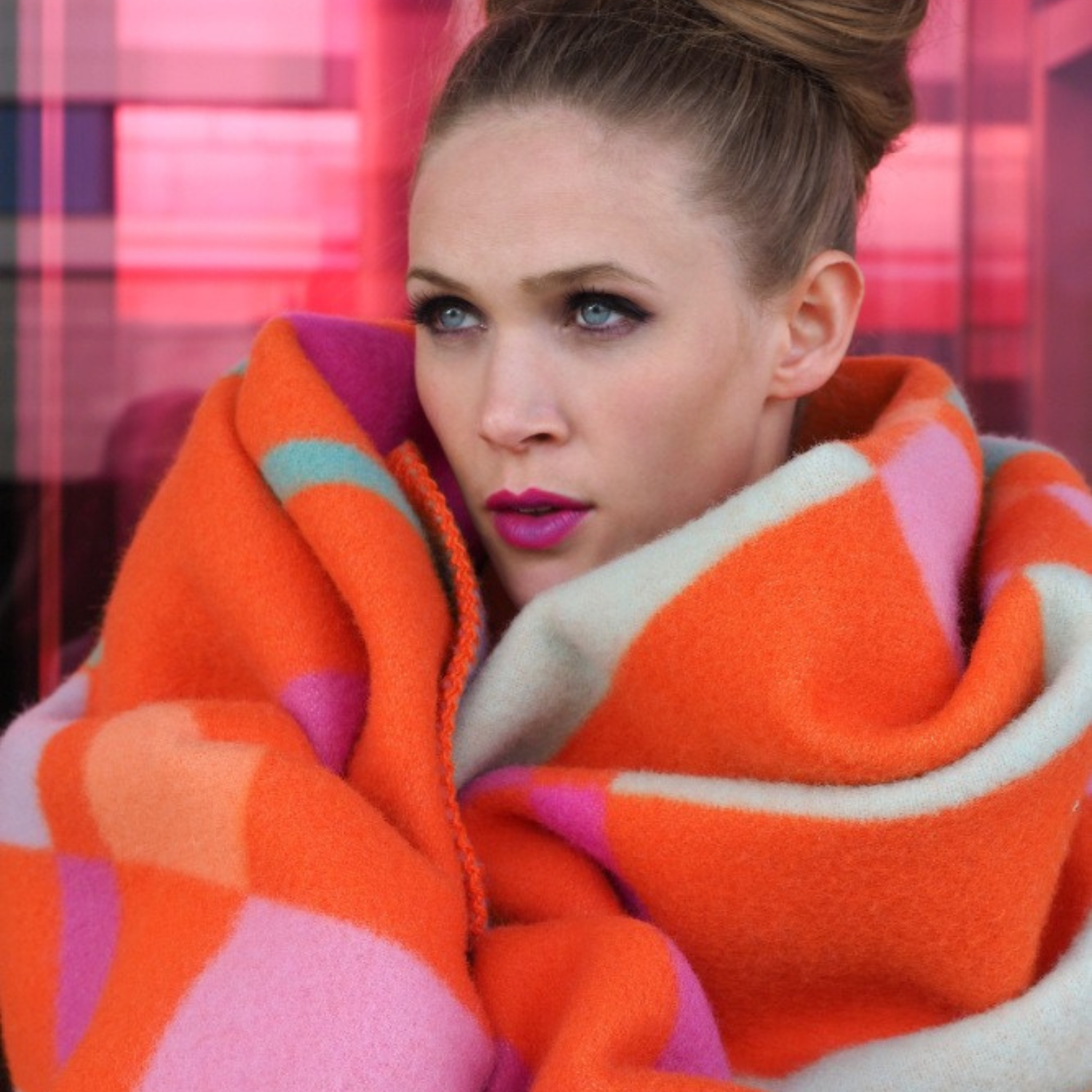 Norwegian Wool Orange Mosaic Throw Blanket