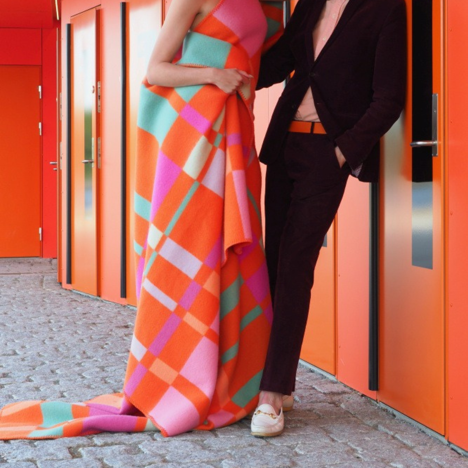 Norwegian Wool Orange Mosaic Throw Blanket