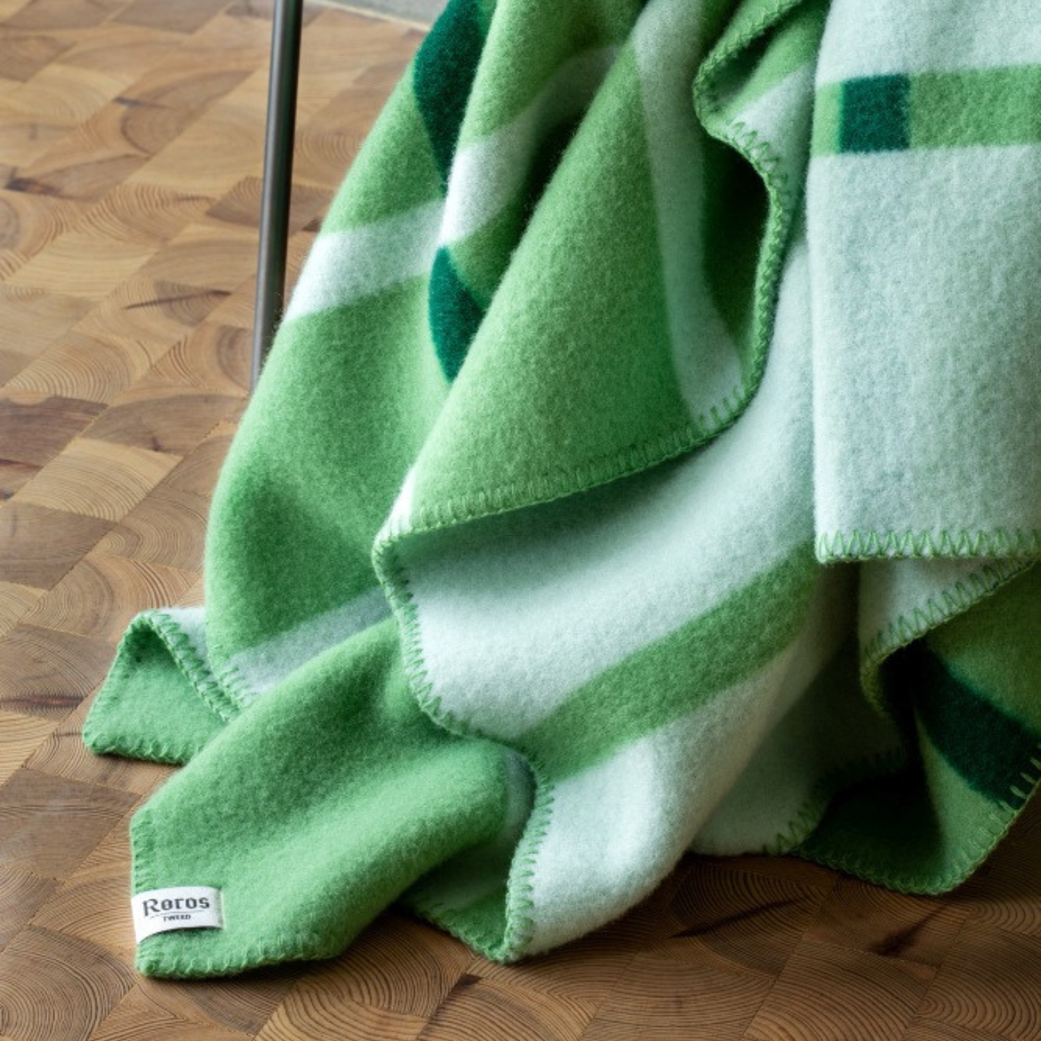 Norwegian Check Wool Throw Blanket - Field Green