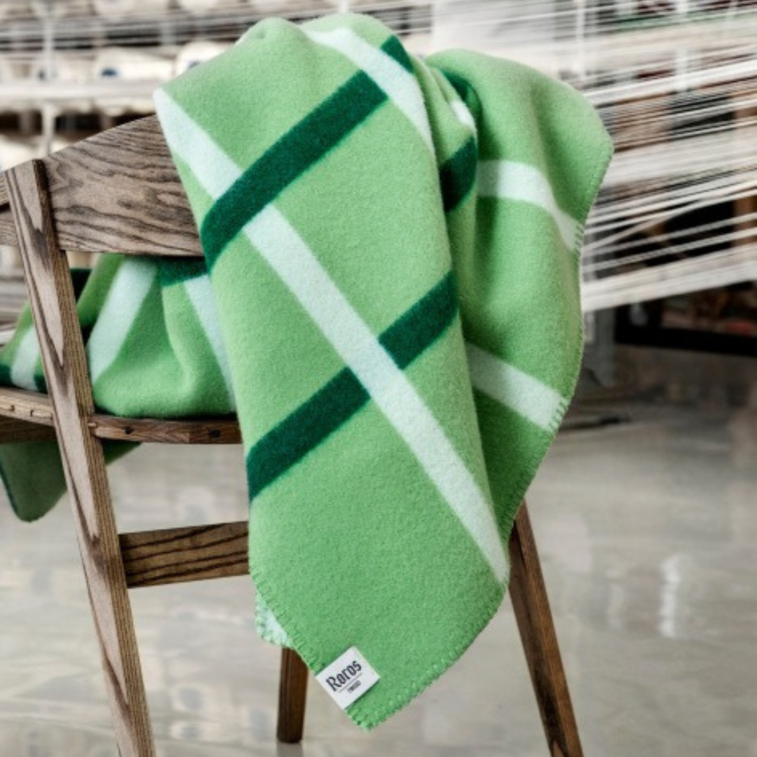 Norwegian Check Wool Throw Blanket - Field Green