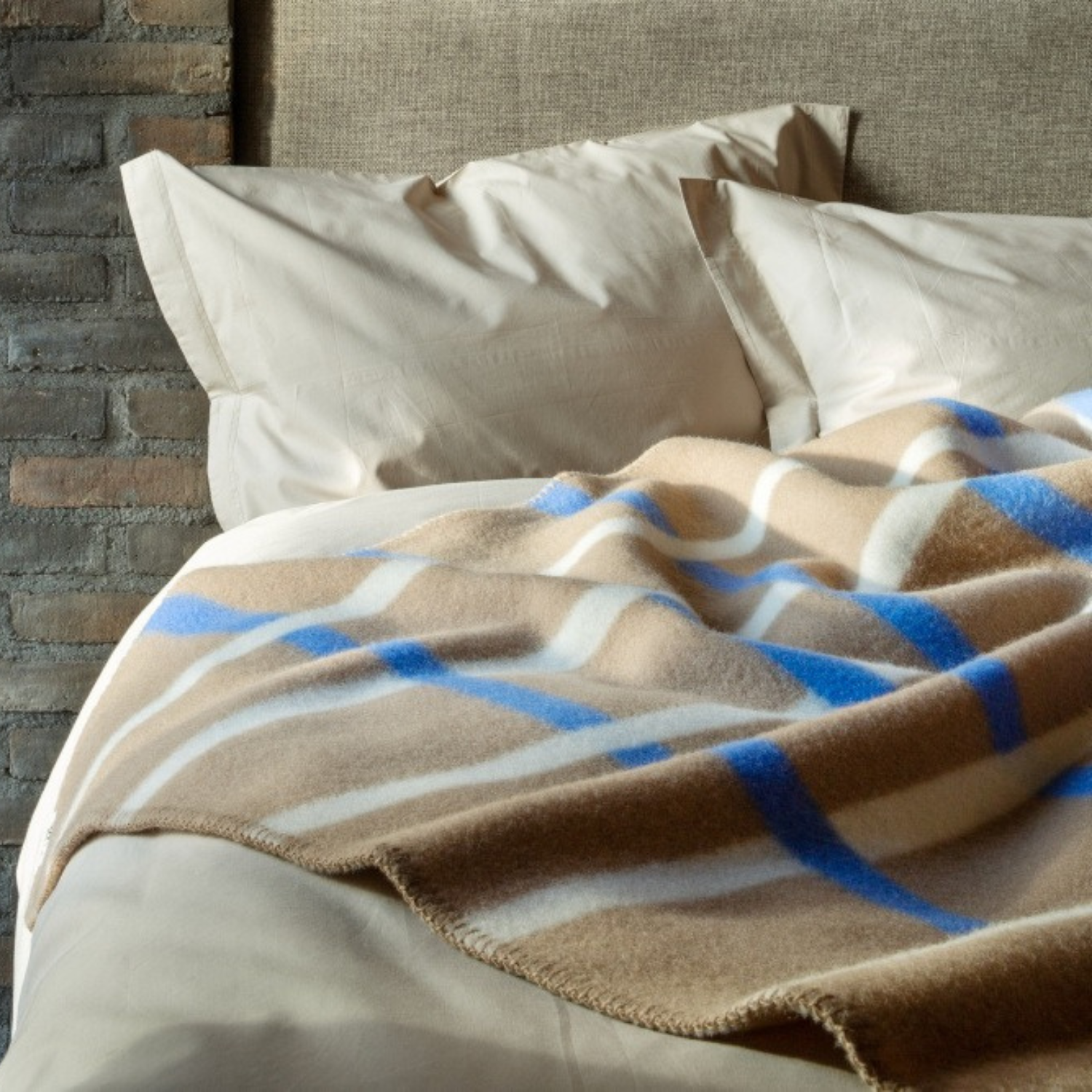 Norwegian Wool Taupe Check Throw Blanket