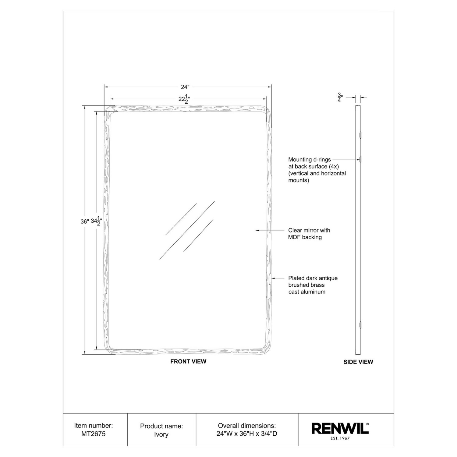 Brushed Antique Vein Rectangle Mirror