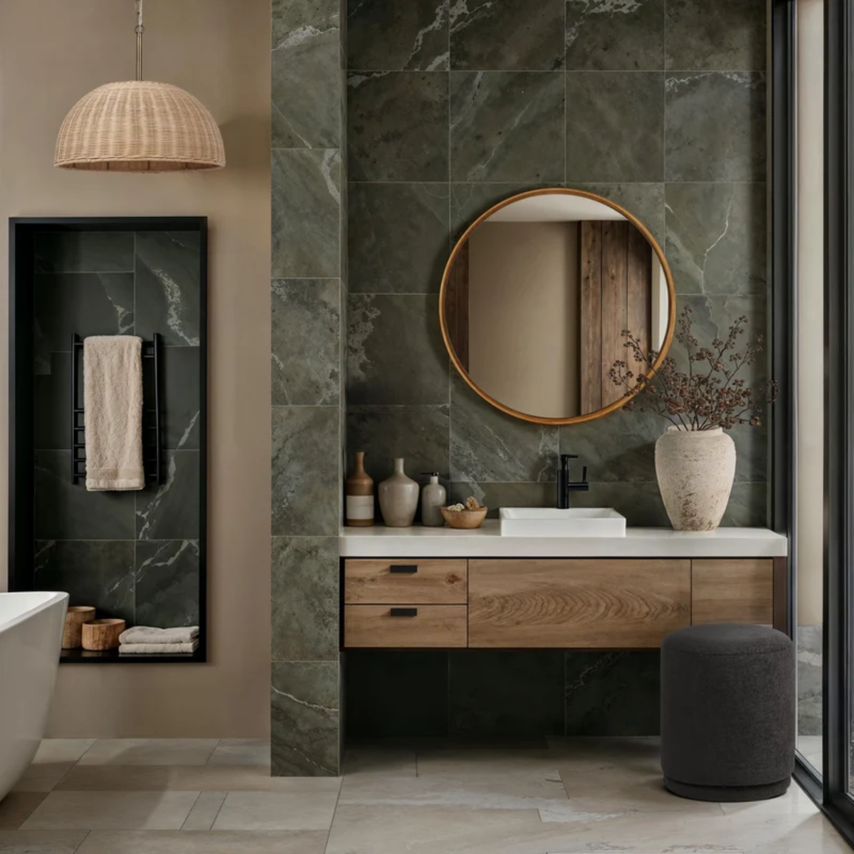 Noma Round Pine Wall Mirror