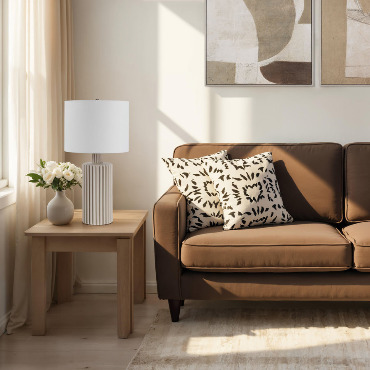 Fluted Ceramic Table Lamp- Glazed Beige