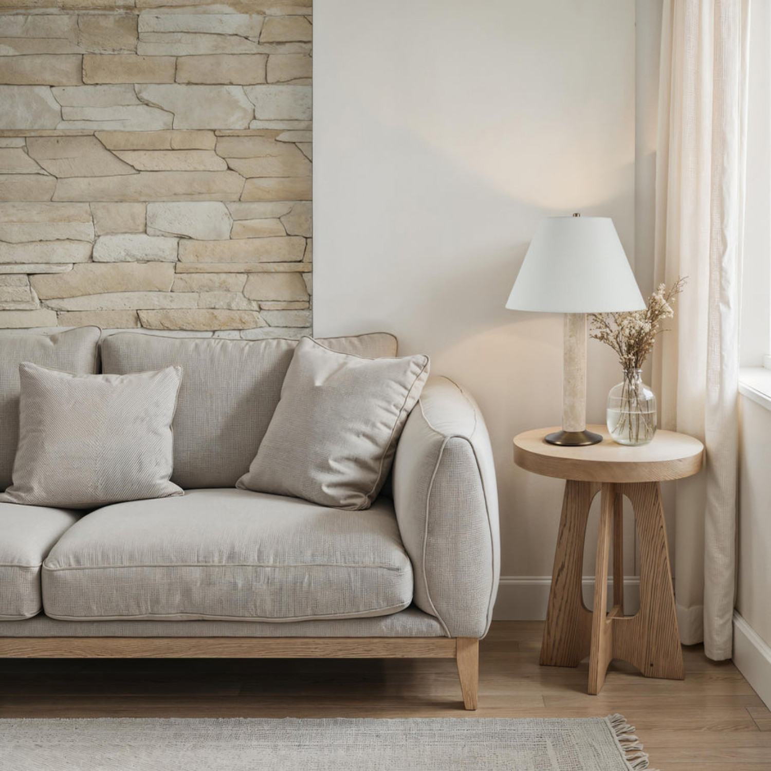 Willow Travertine Table Lamp- Antique Brushed Brass