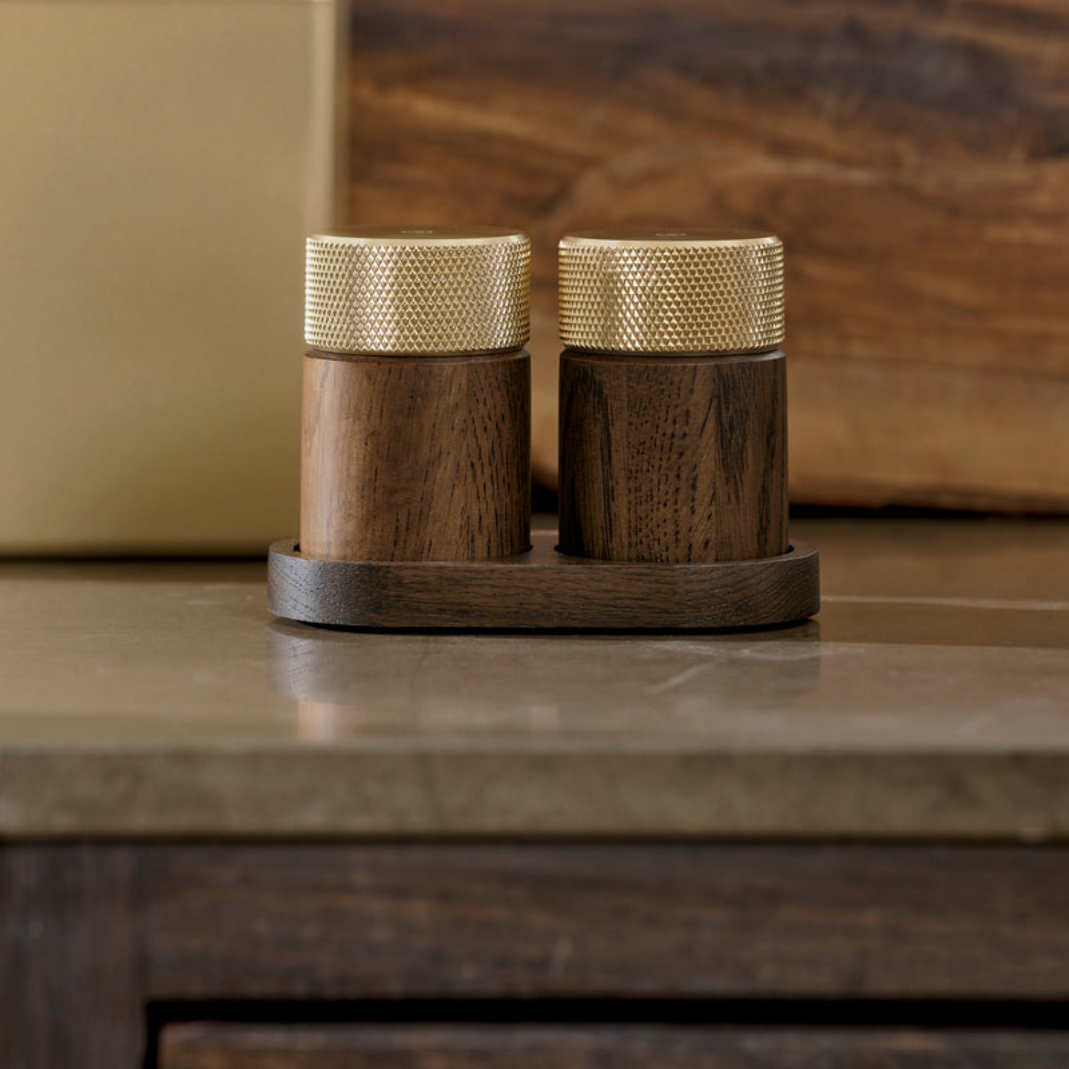 Ash/Brass Salt & Pepper Mill (Set of 2)