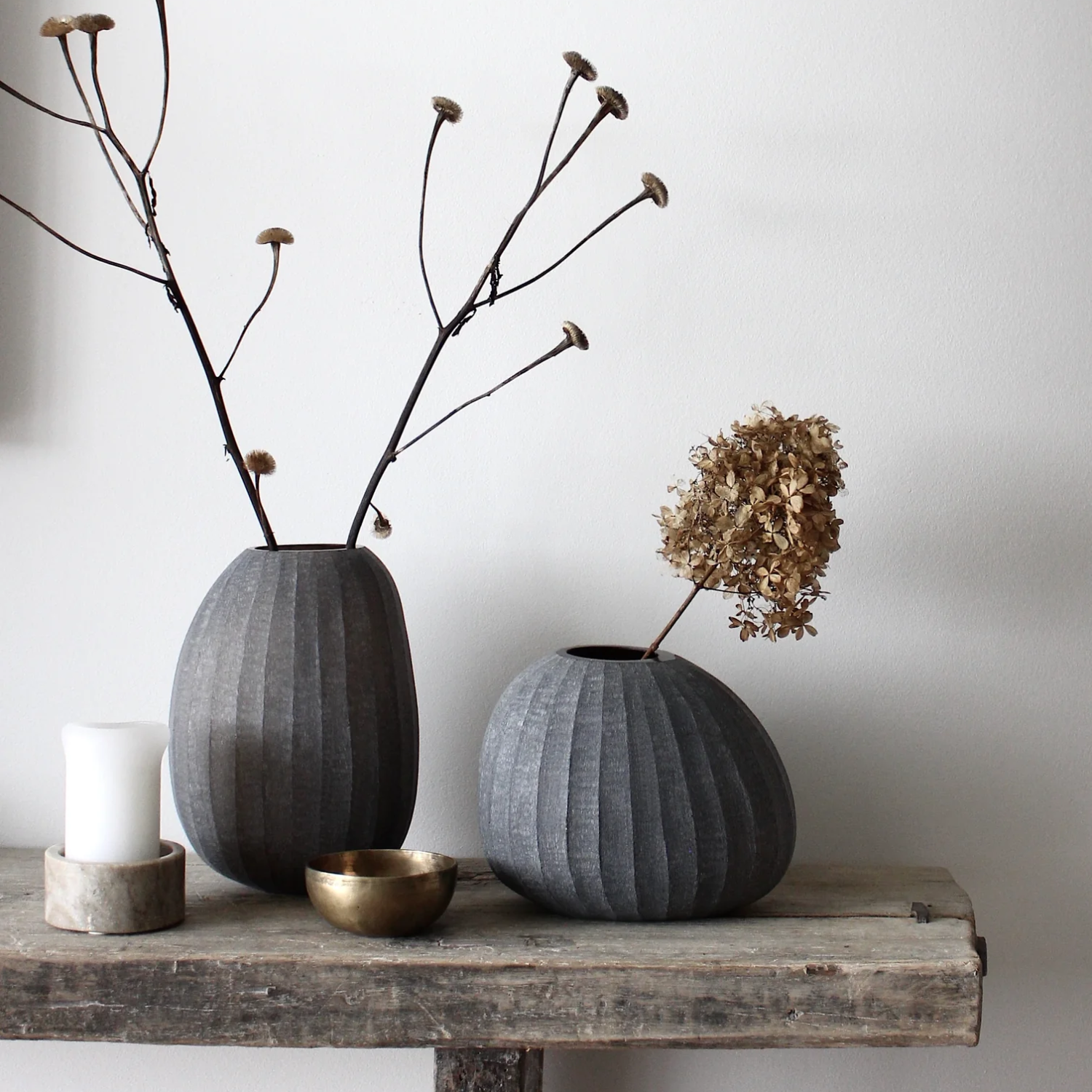 Pleated Dusted Grey Glass Vase