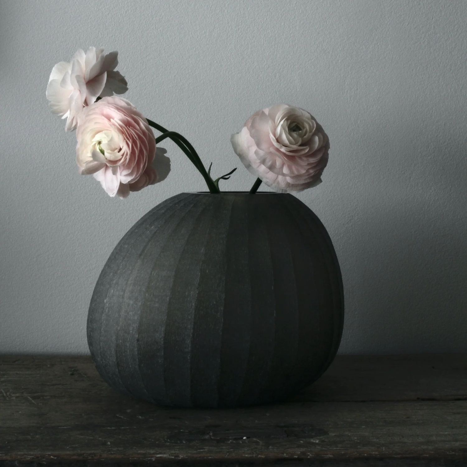 Pleated Dusted Grey Glass Vase