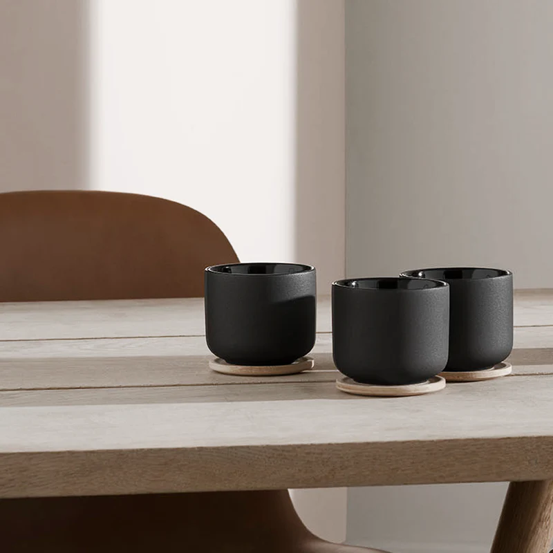 Nordic Matte Black 7oz Stoneware Mug w/ Coaster