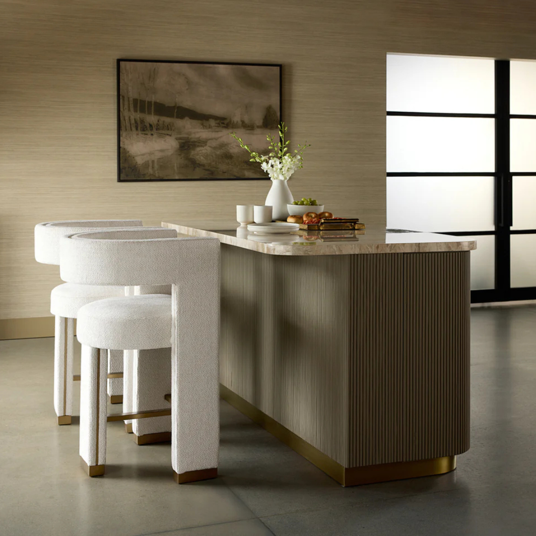 Strata 71" Rectangle Marble Top Kitchen Island - Taupe