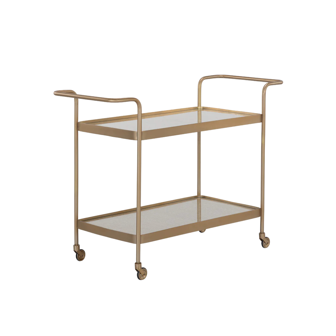 Portman Bar Cart - Gold/Rattan