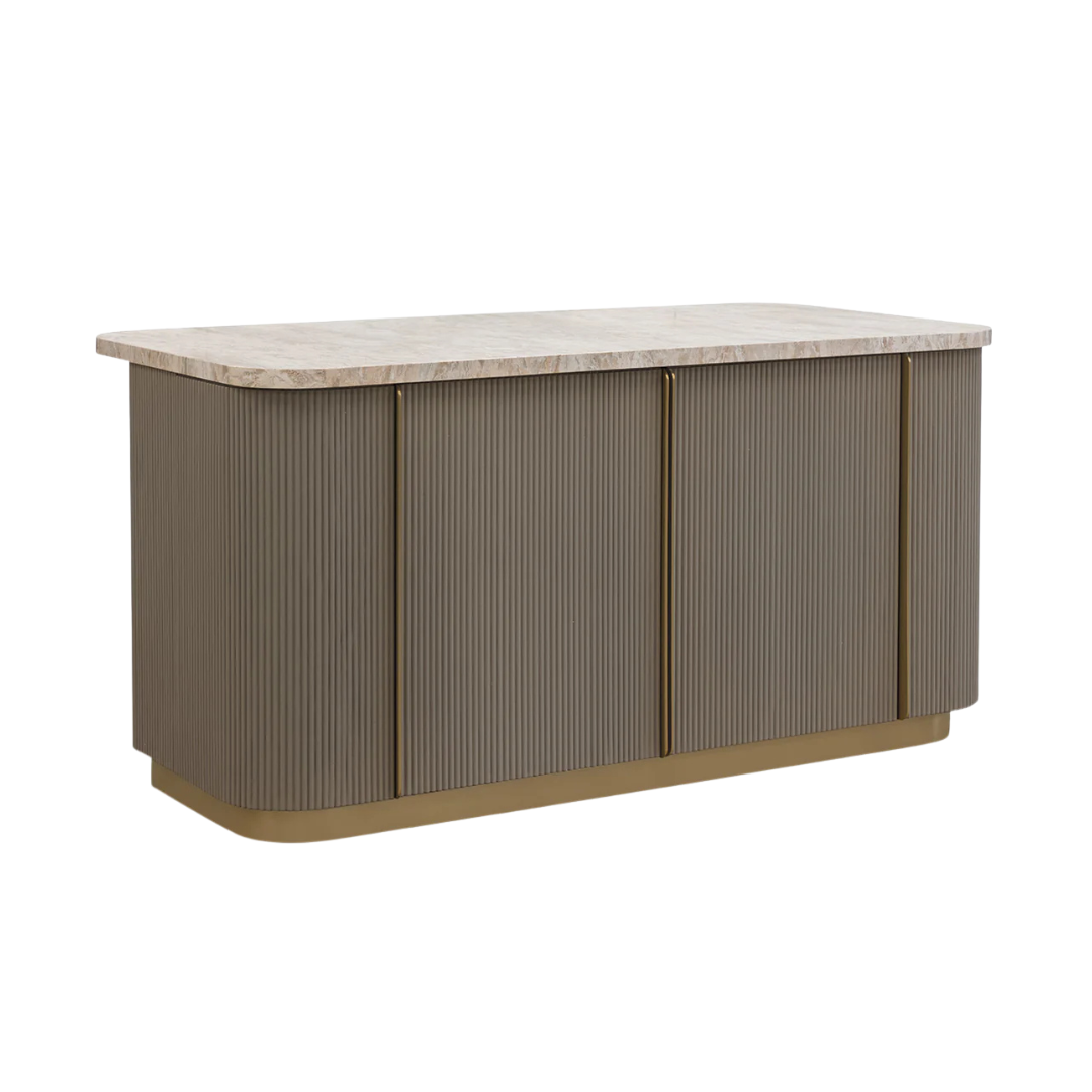 Strata 71" Rectangle Marble Top Kitchen Island - Taupe