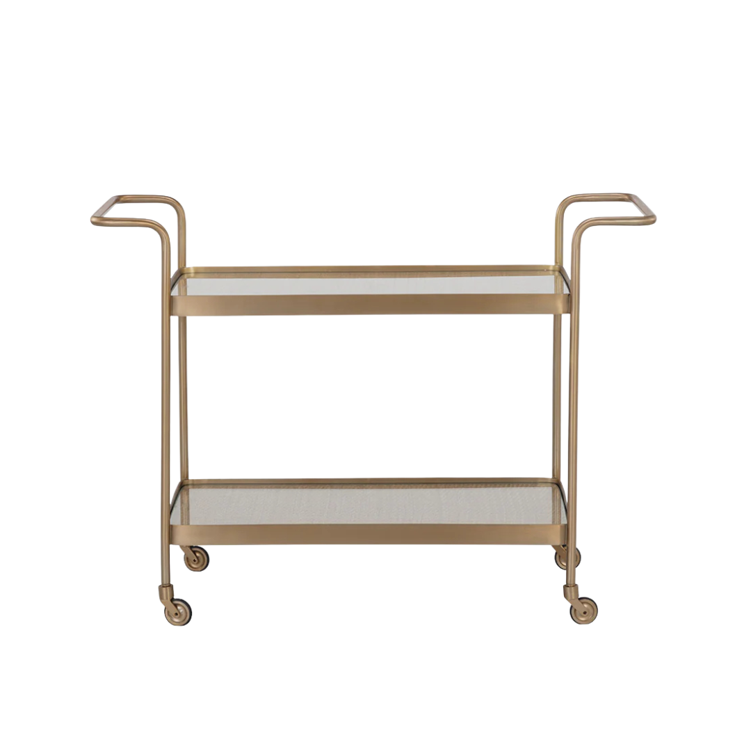 Portman Bar Cart - Gold/Rattan