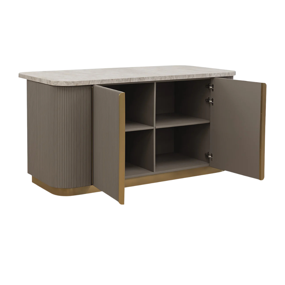 Strata 71" Rectangle Marble Top Kitchen Island - Taupe