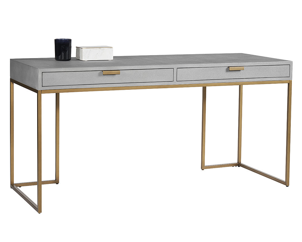 Shagreen Leather Desk - Grey/Brass