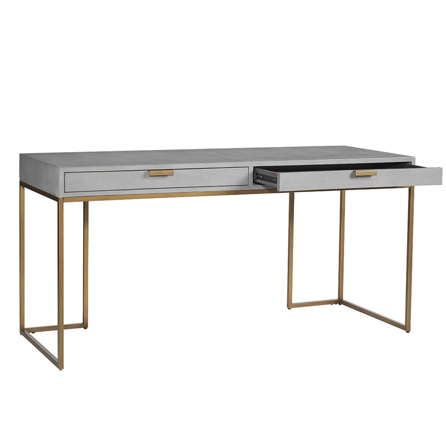 Shagreen Leather Desk - Grey/Brass