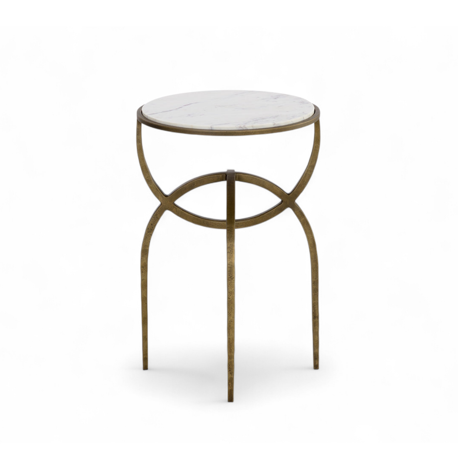 Saturn Antique Brass End Table - White Marble