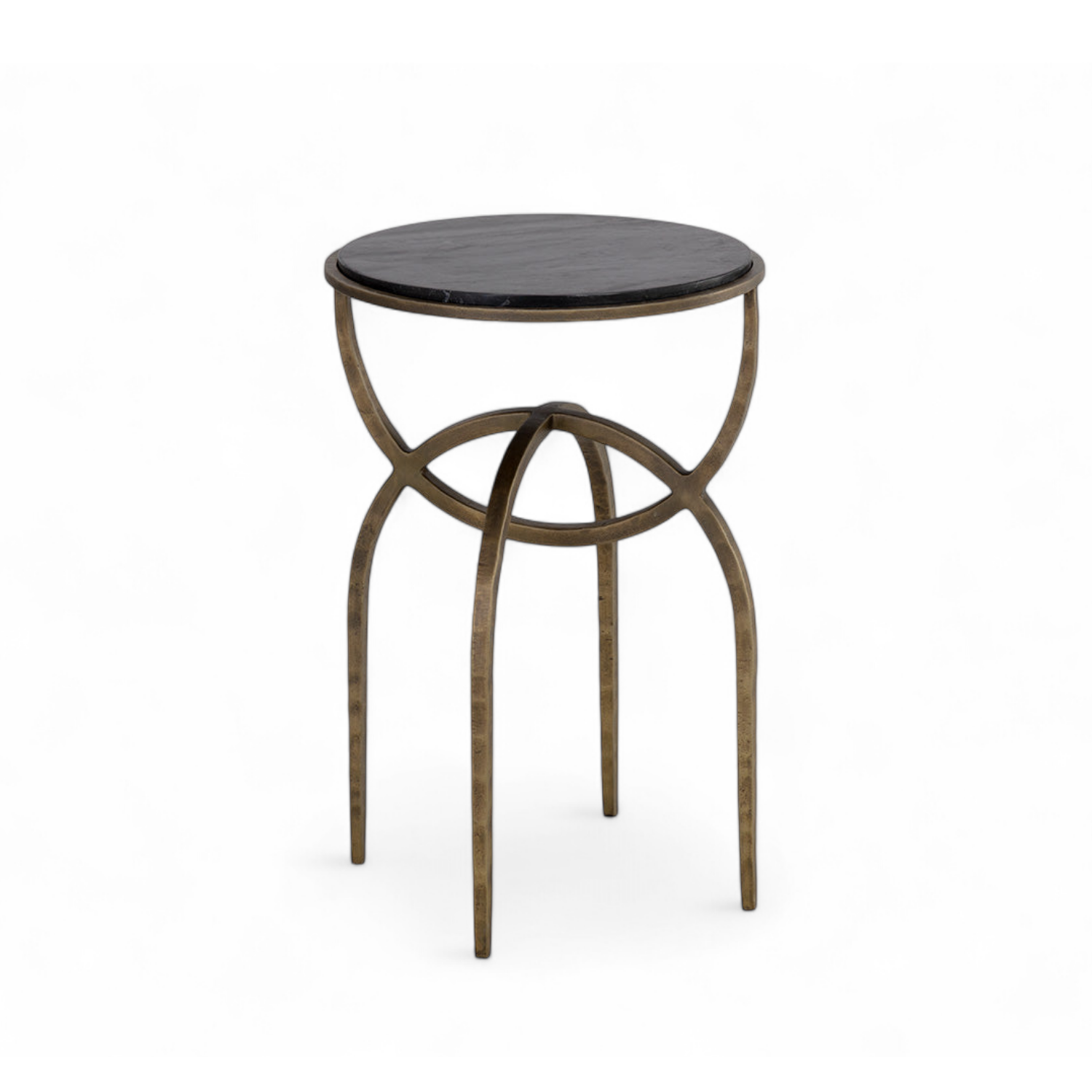 Saturn Antique Brass End Table - Black Marble