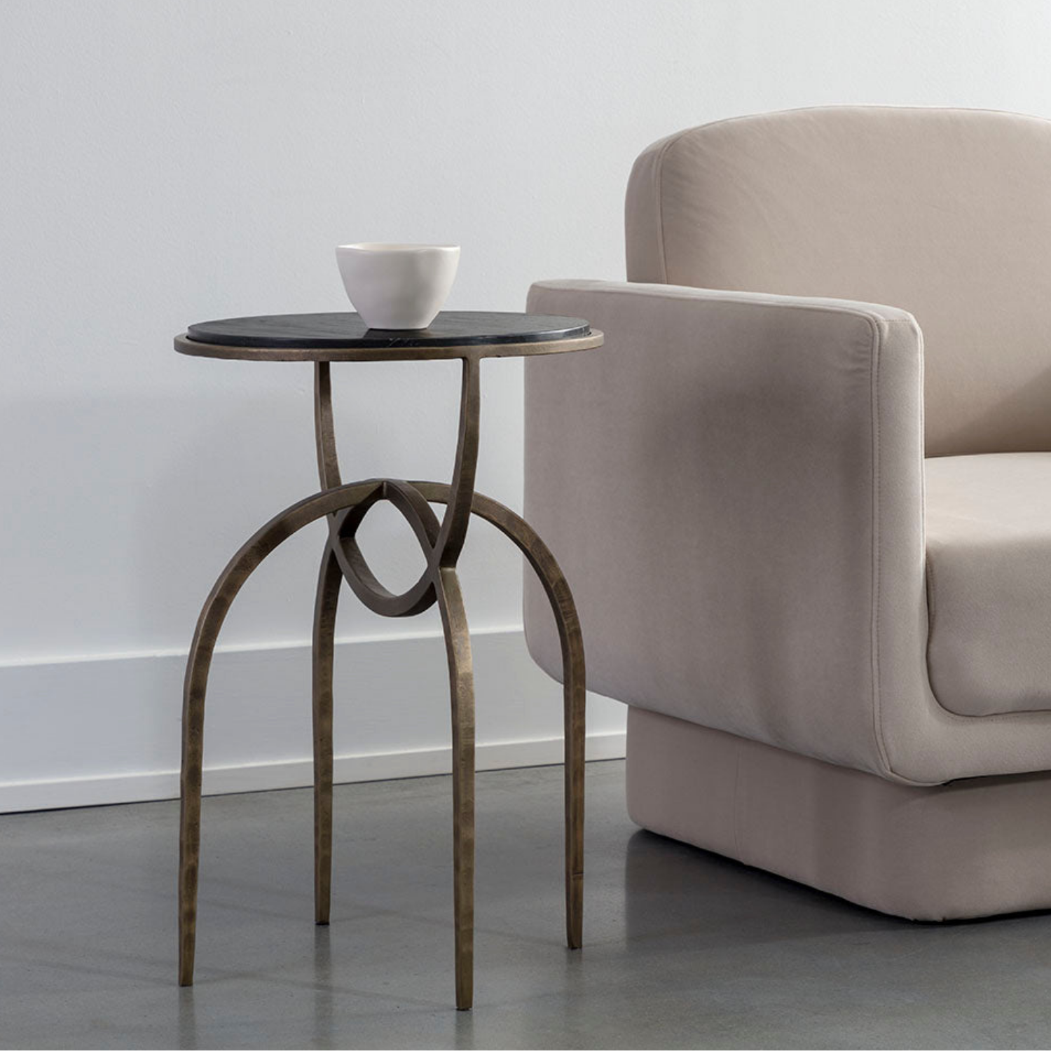 Saturn Antique Brass End Table - Black Marble