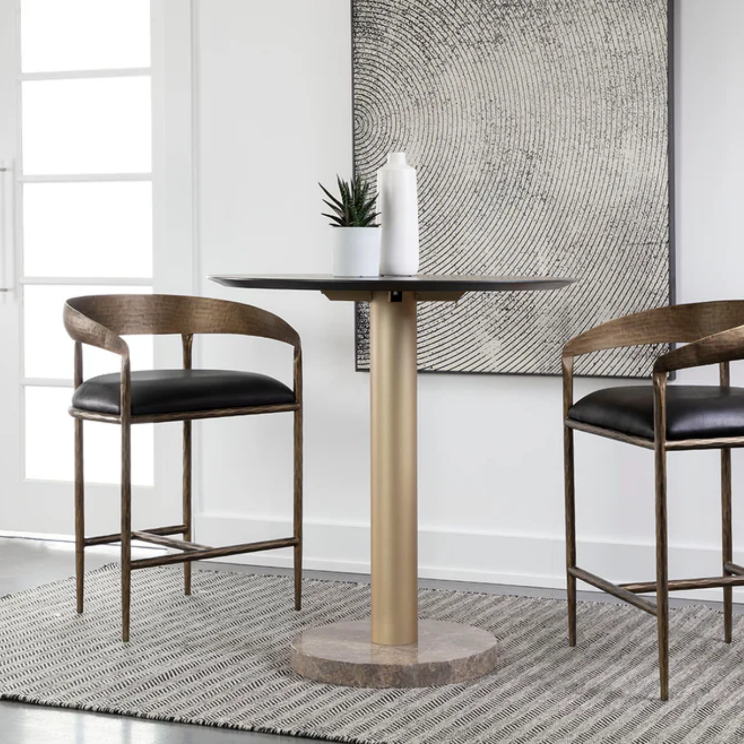 Lune Leather Black Indoor Stool