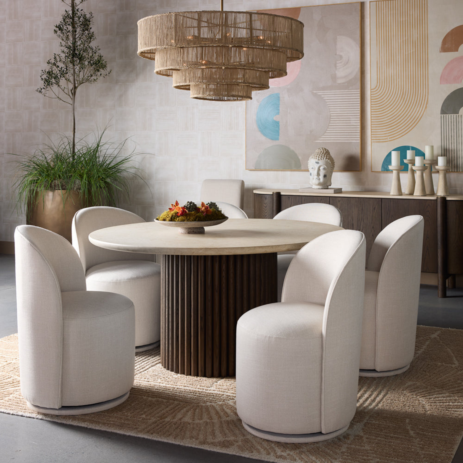 Sculpted 59" Marble/Oak Dining Table