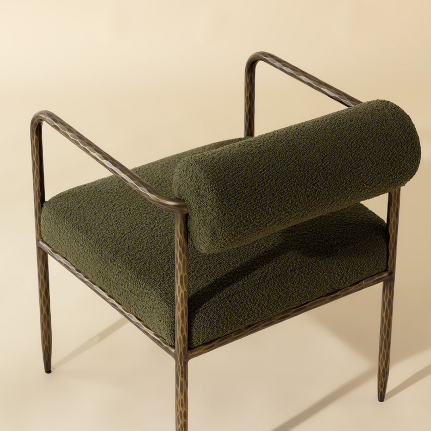 Hammered Antique Brass Dining Arm Chair - Olive Boucle