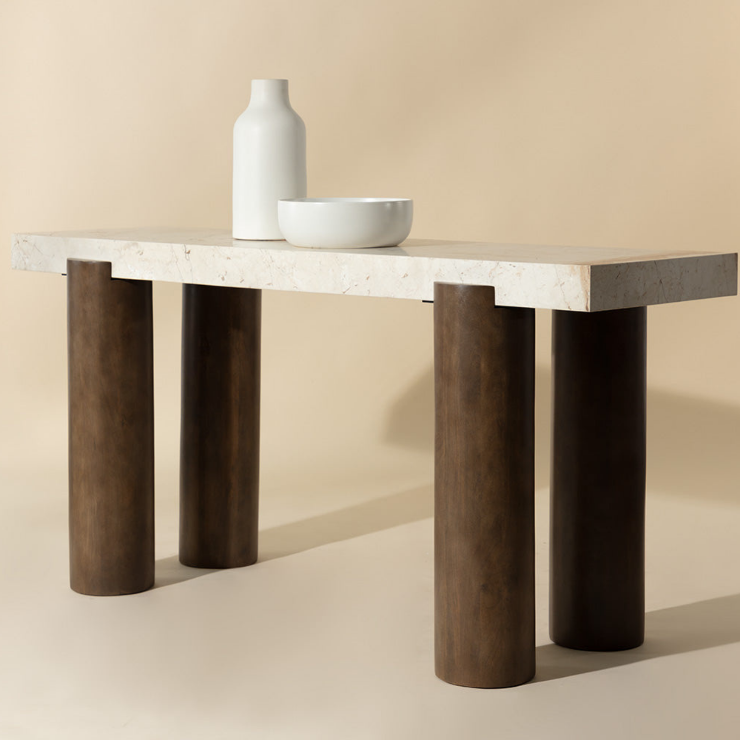 Silos Crema Marble/Wood Console Table