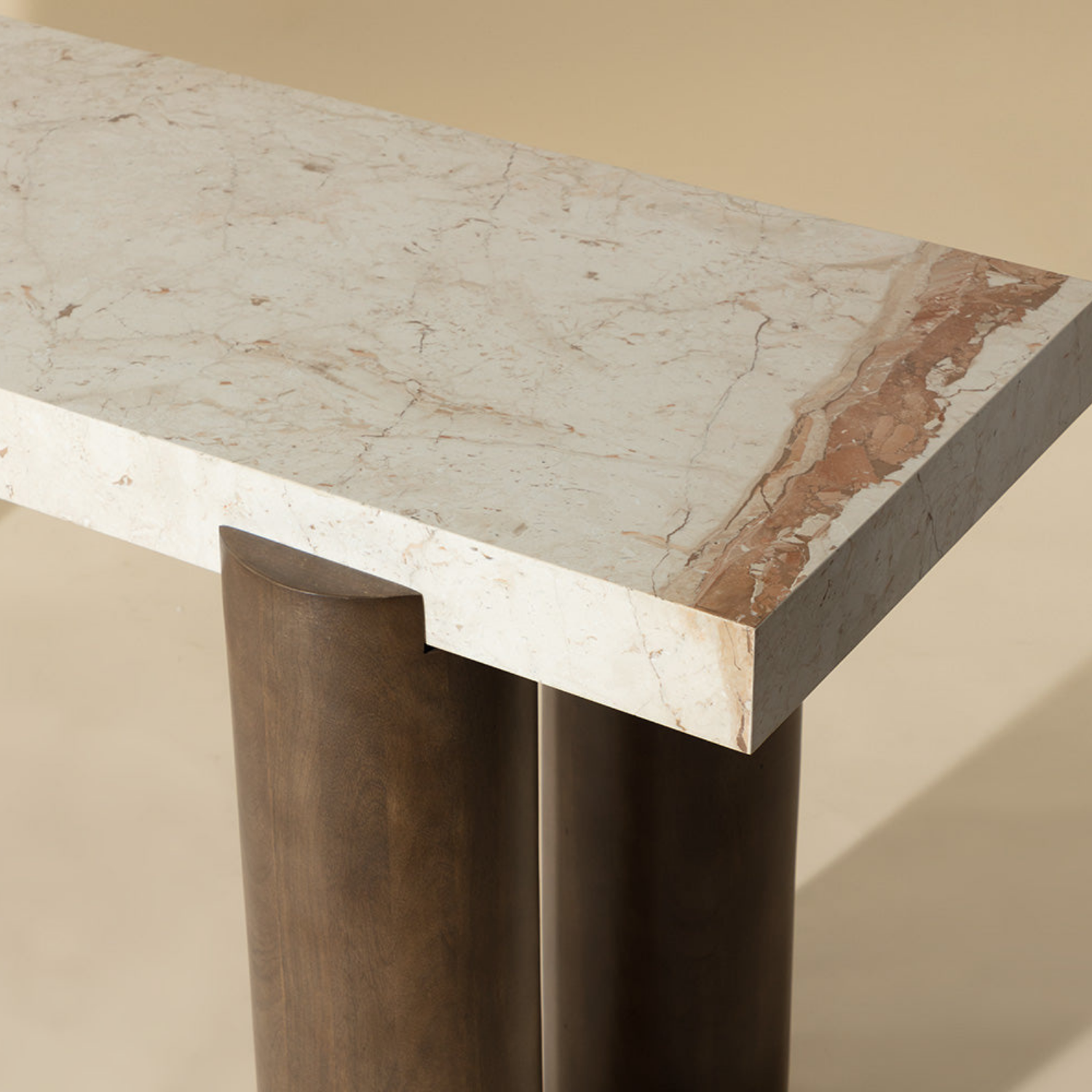 Silos Crema Marble/Wood Console Table