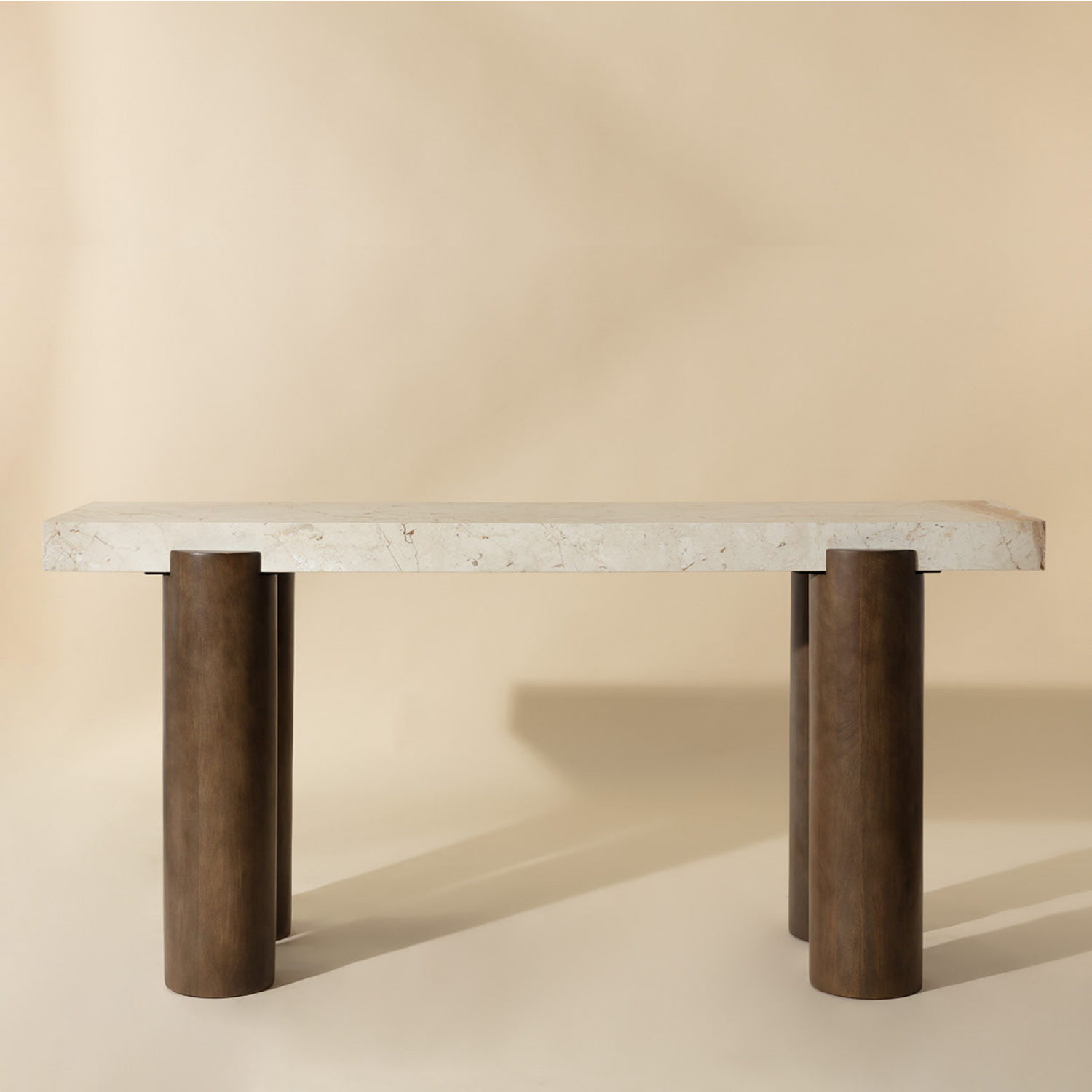 Silos Crema Marble/Wood Console Table