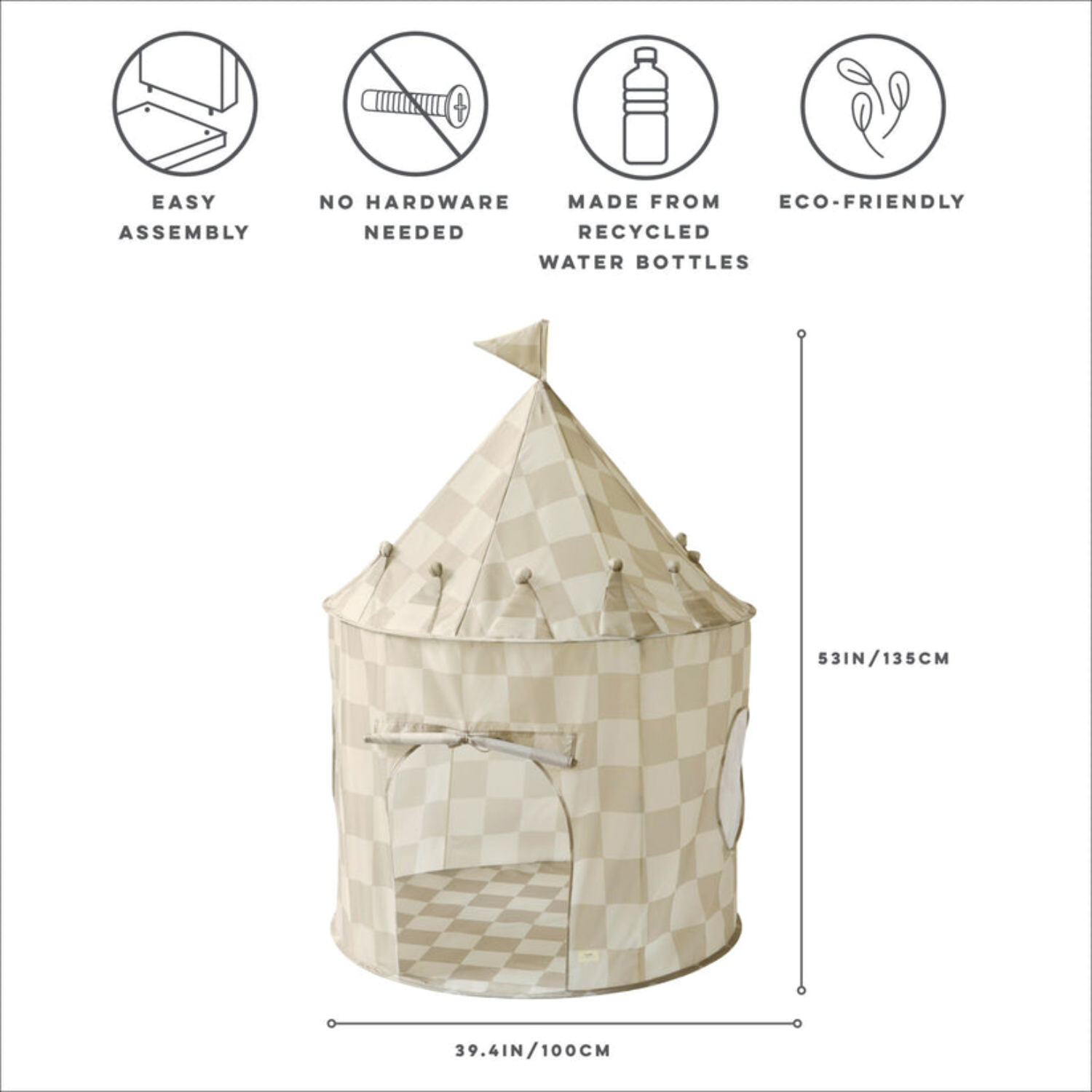 Kids Cozy Castle Tent - Checkered Beige