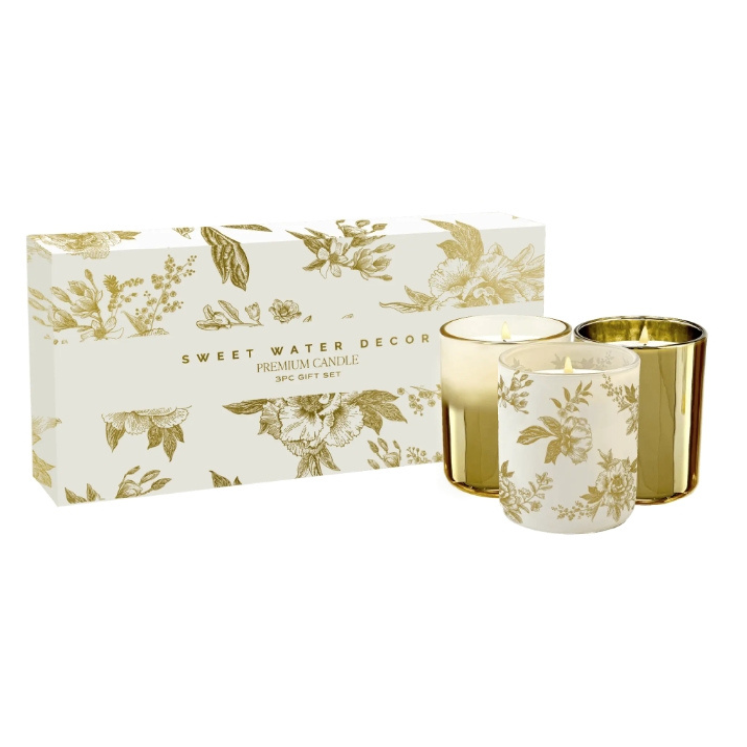 Gold Botanical Bloom Candle Gift (Set of 3)