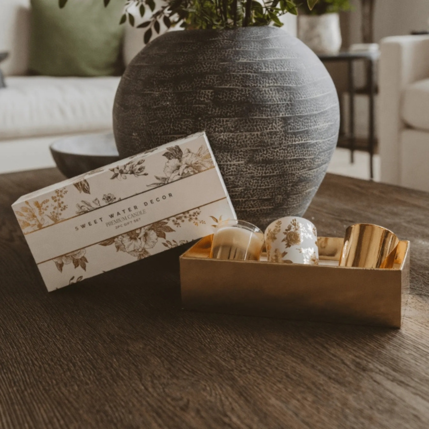 Gold Botanical Bloom Candle Gift (Set of 3)