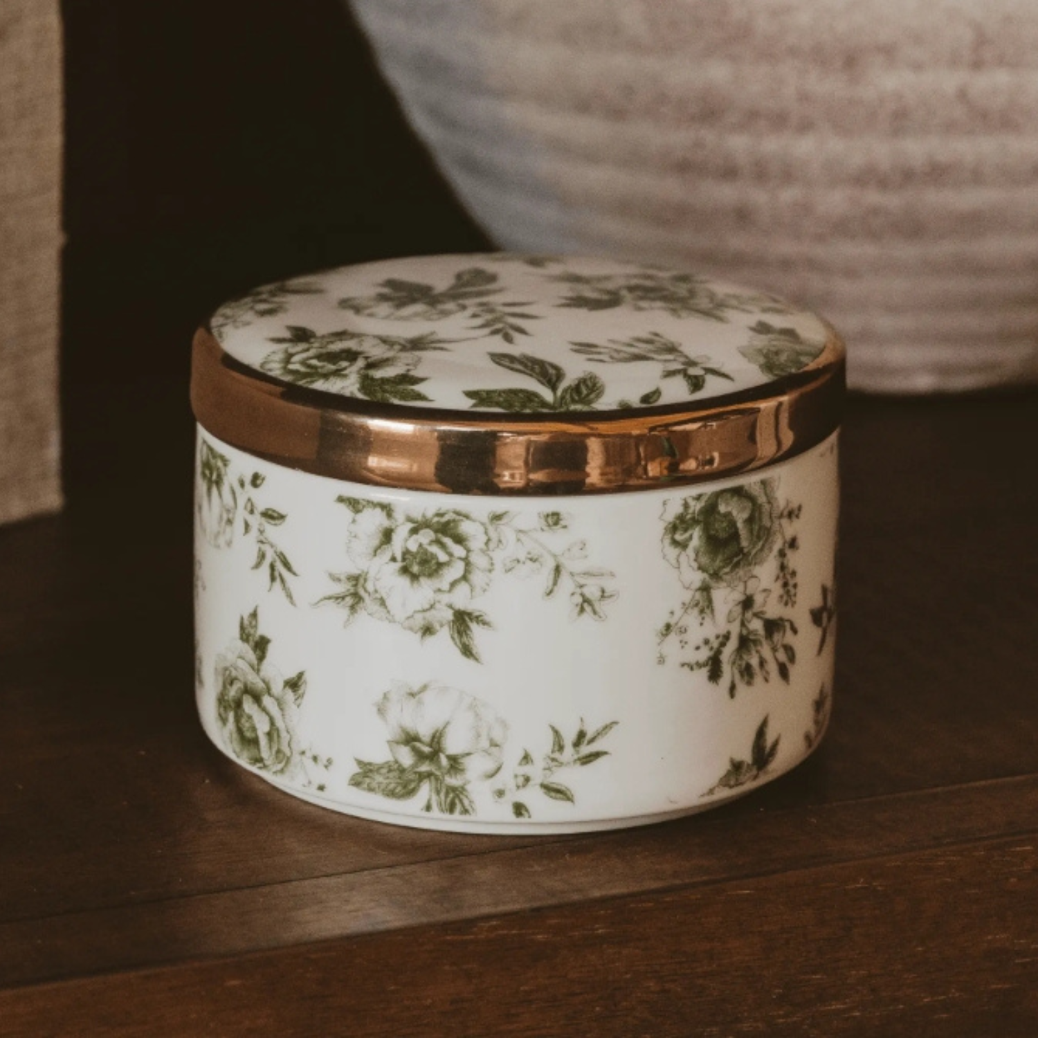 Green Botanical Bloom Trinket Box