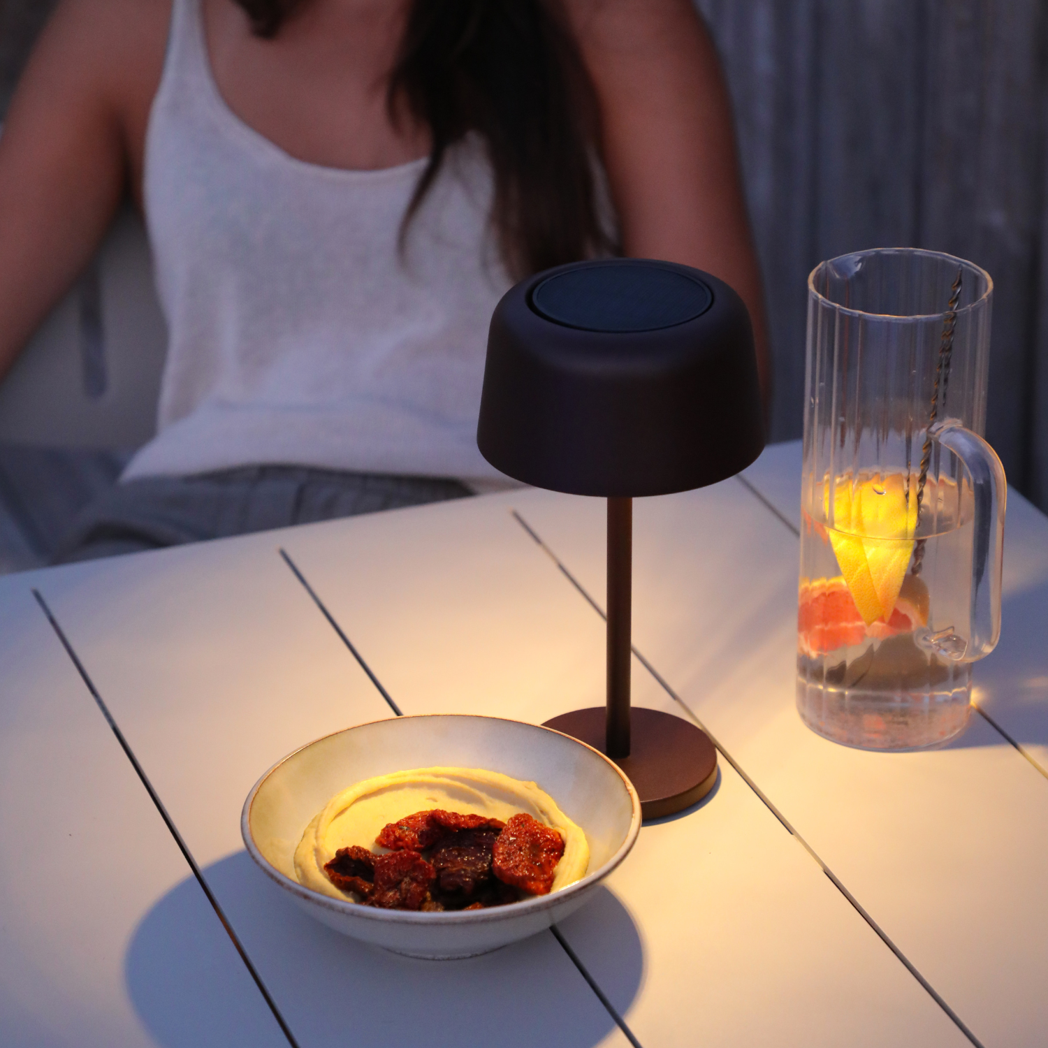 Lumiere Dome Rechargeable/Solar Lamp - Cocoa/Aluminum