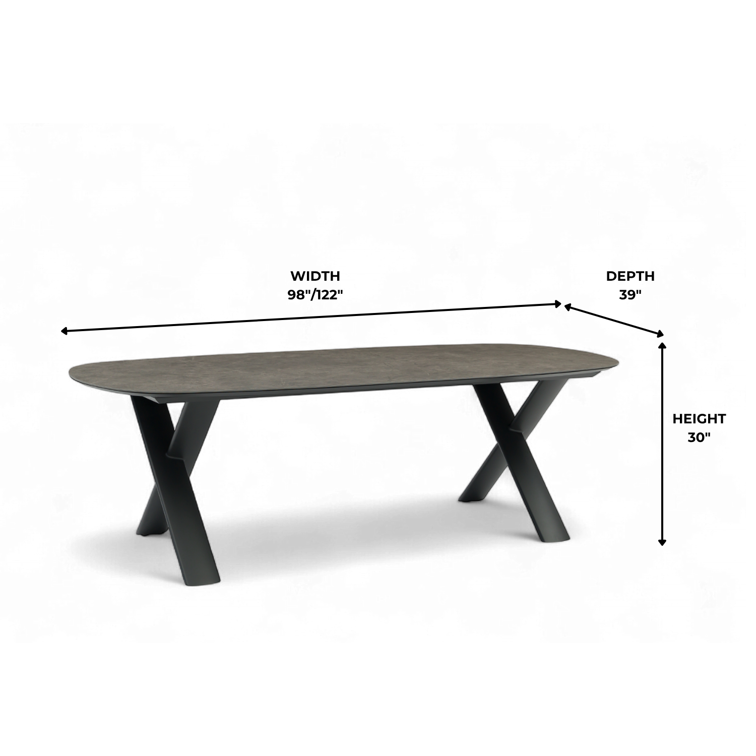 Simcoe Ceramic Outdoor 98/122" Dining Set - Charcoal