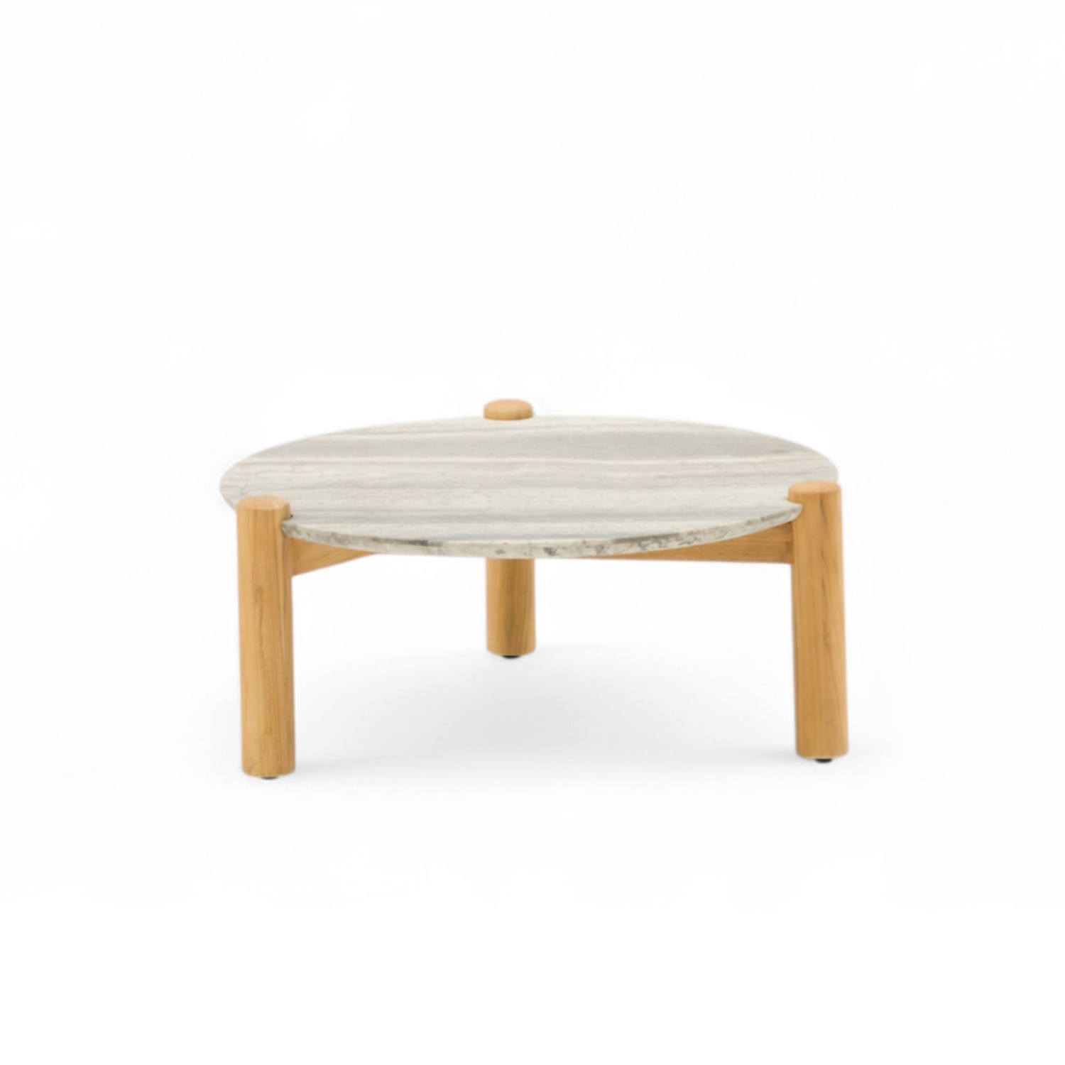 Plume Travertine/Teak Side Table