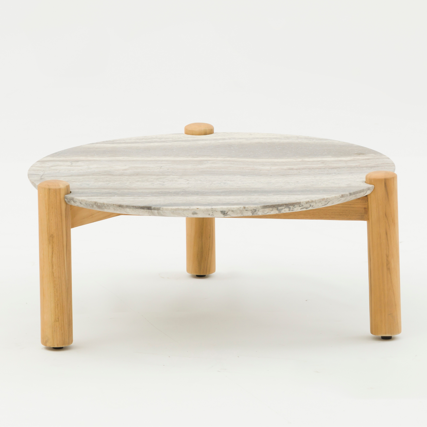 Plume Travertine/Teak Side Table