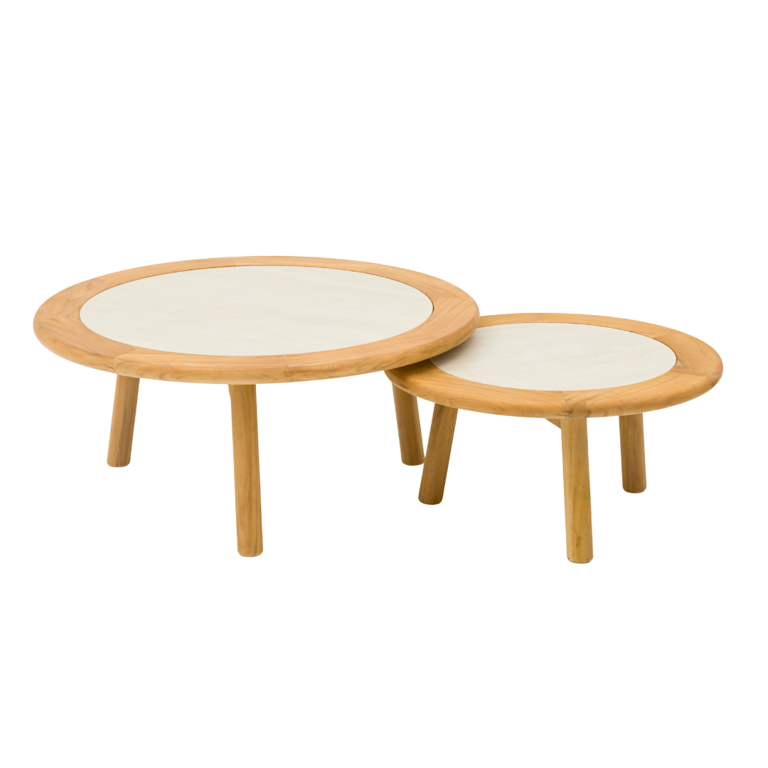 Alta II Teak Coffee Tables with Ceramic Top - Beige