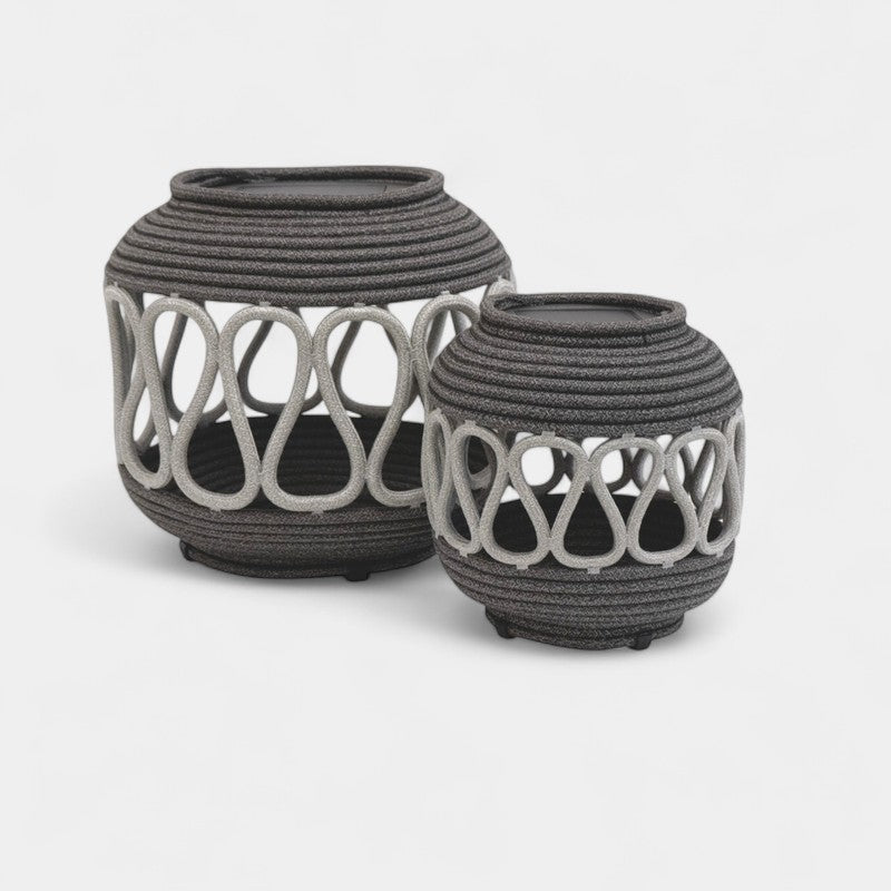 Woven Charcoal Outdoor Solar Lantern